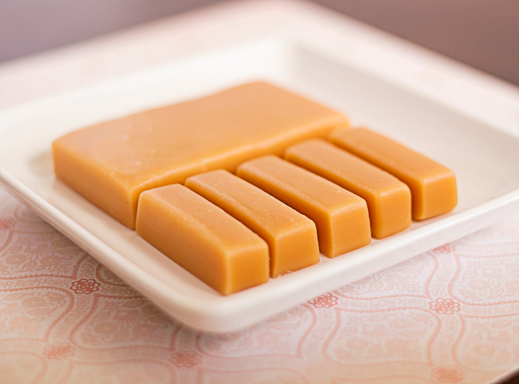 A plate of cut Original caramels